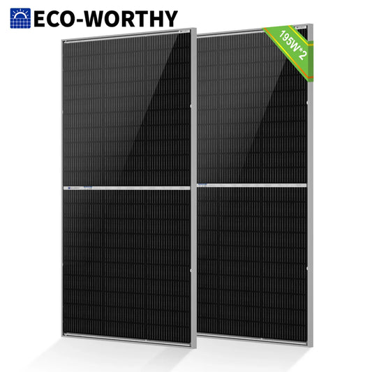 ECO-WORTHY N-Type 18BB Bifacial Solar Panels, 2PCS 195W 12 Volt Monocrystalline Solar Panel with 25% High Conversion Efficiency