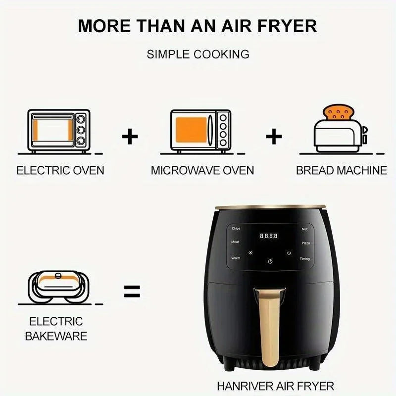 6L Large Capacity Digital Touch Air Fryer Multi Use Non Stick Energy Saving Easy Clean Oven For Household Kitchen Cooking