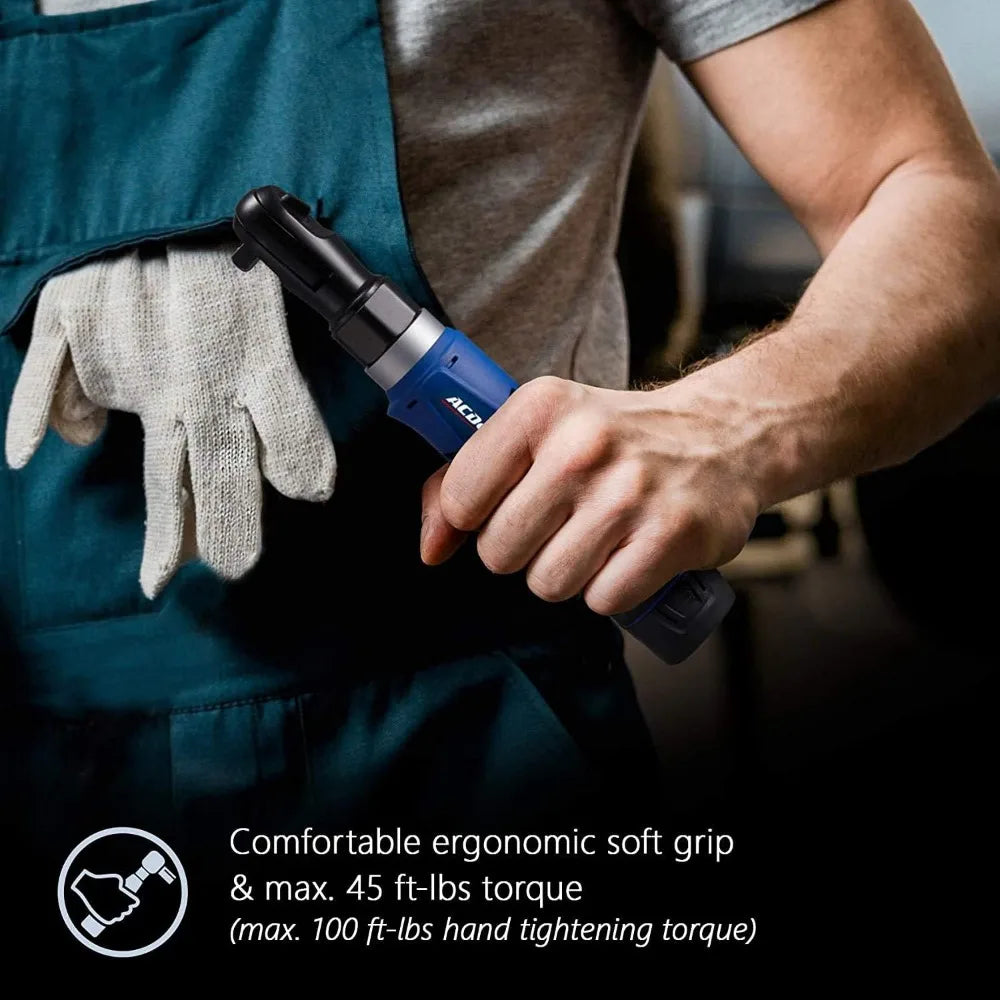 12V Cordless Three Eighths Inch Ratchet Wrench Kit With 45 Ft-Lbs Torque LED Light And Two Batteries