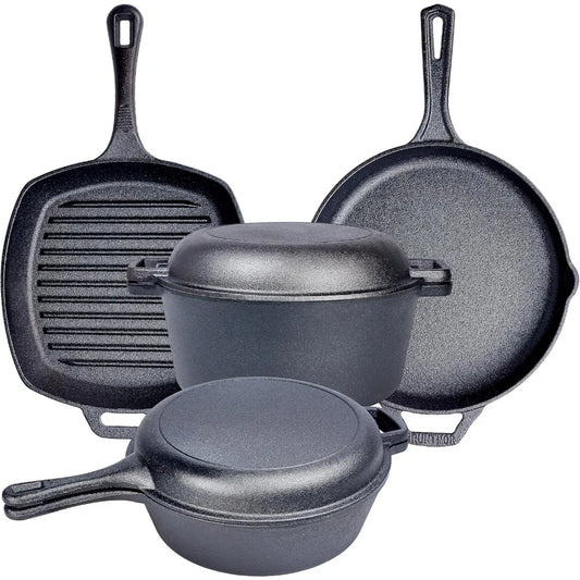 YTYIN Premium CastIronCookware Set OutdoorCamping SkilletWithLid HighHeatRetention VersatileCooking PanSystem
