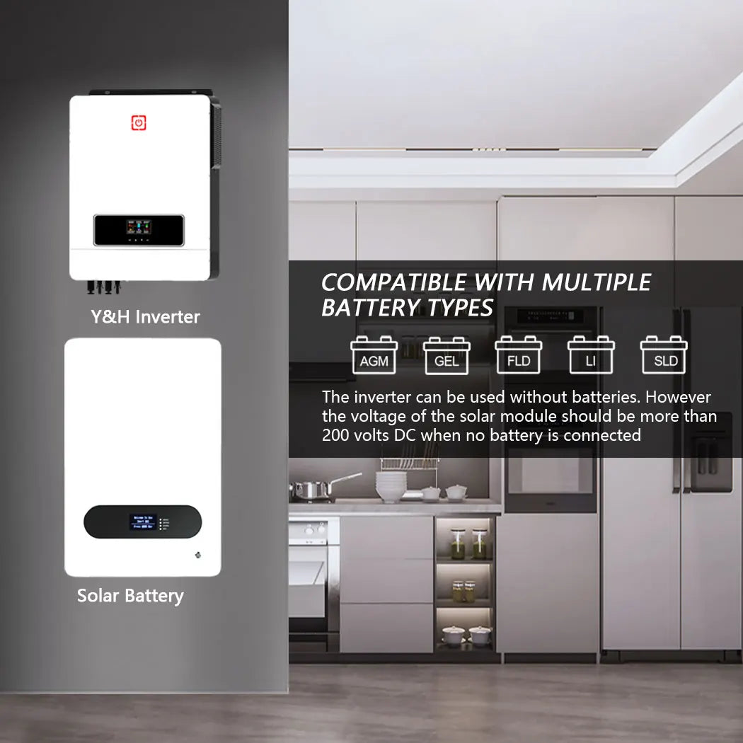 YH Off Grid Hybrid Inverter 10.2KW Dual MPPT 160A Solar Controller 48V 230V Dual PV Max Input 500V Sine Wave Inverter