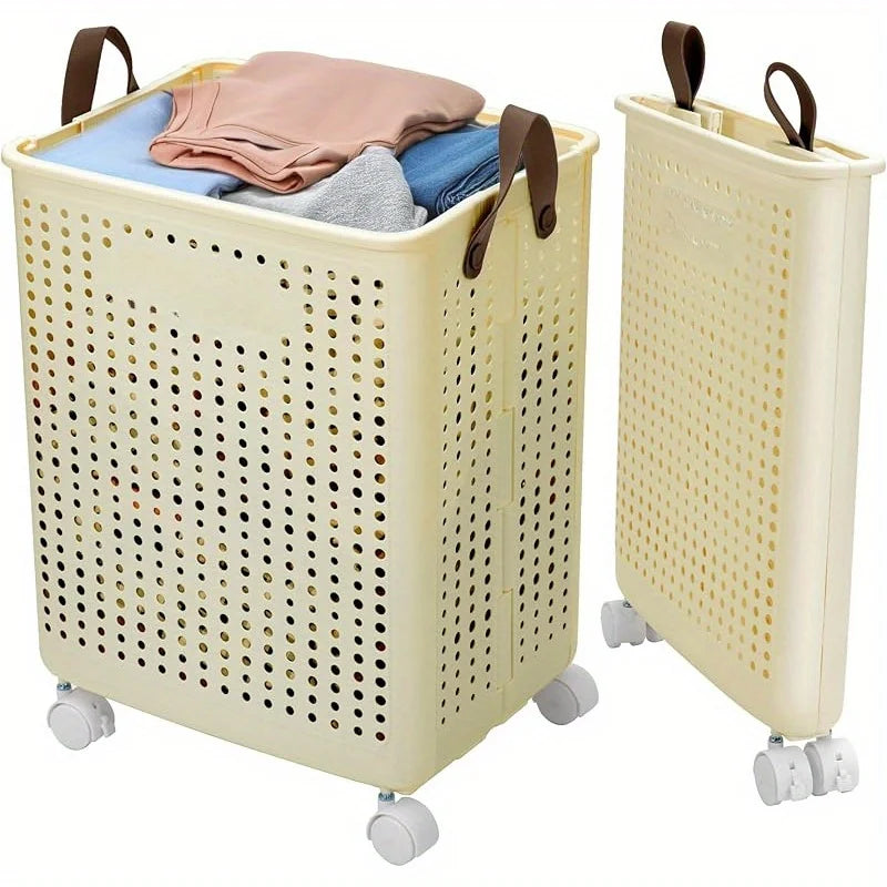 66.5L Foldable Laundry Basket with Wheels - XL Collapsible Storage Bin for Clothes, Toys, Bathroom (14x15x20 inch) Easy Carry!