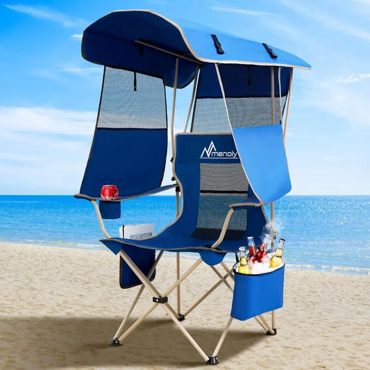 Camping Chair with Shade Canopy, Folding Canopy Chair with Cooler Bag for Outdoor Sports, Lawn Chairs