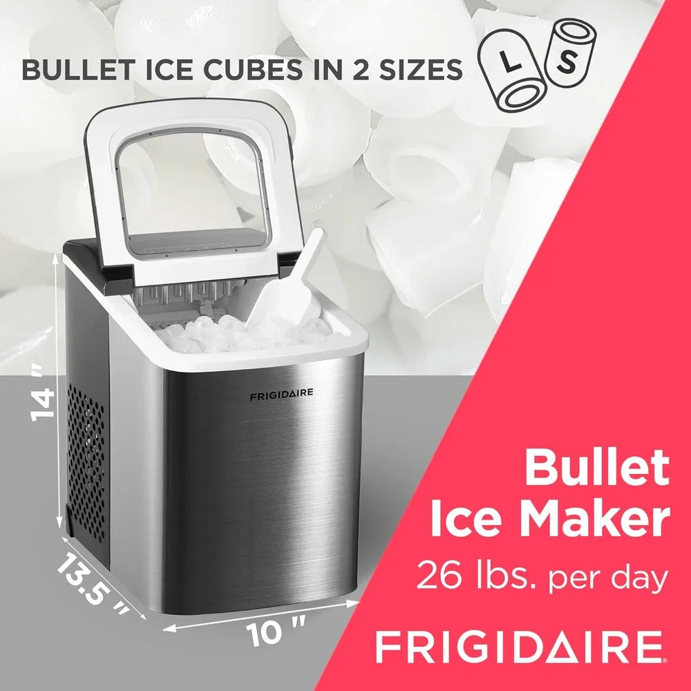 Compact Ice Maker Machine 26Lbs Daily Bullet Ice Cubes Efficient Countertop Stainless Steel Digital Control Easy to Use