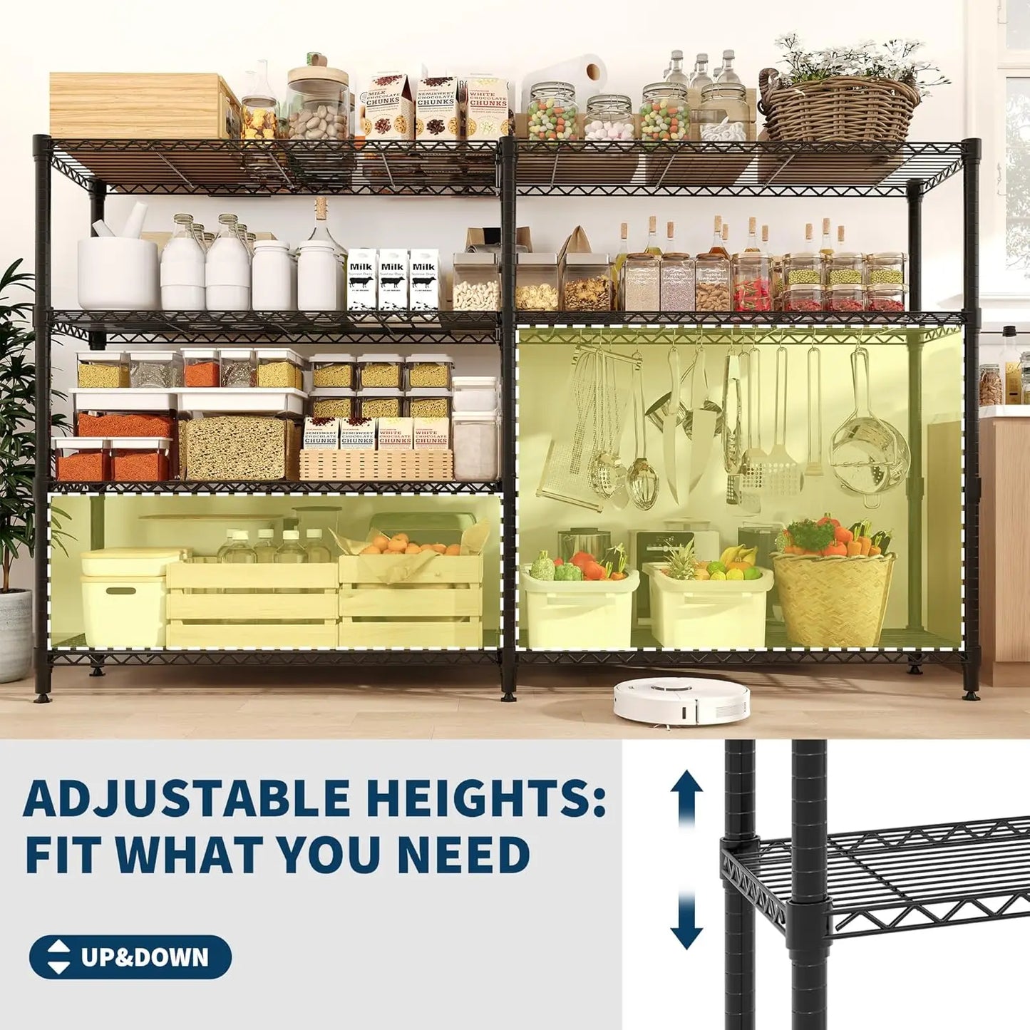 Heavy Duty Storage Shelves 4/5 Tiers Metal Shelving Unit Adjustable Organization Pantry Shelves for Kitchen Garage Commercial