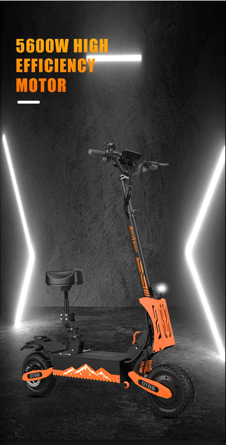 Arwibon5600W Dual Motor Electric Scooter TopSpeed46MPH 60V27Ah FoldableSeat OffRoad
