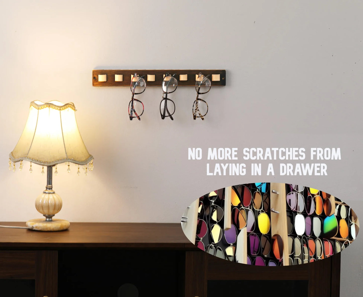 Sunglass Holder for Wall Wood Eye Glasses Rack Display Sunglasses Organizer for Multiple Glasses Farmhouse Rustic Home Decor