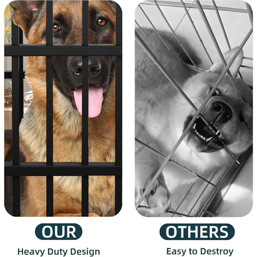 54 inch Heavy Duty Indestructible Dog Crate, Escape Proof Dog Cage Kennel with Lockable Wheels, High Anxiety Double Door