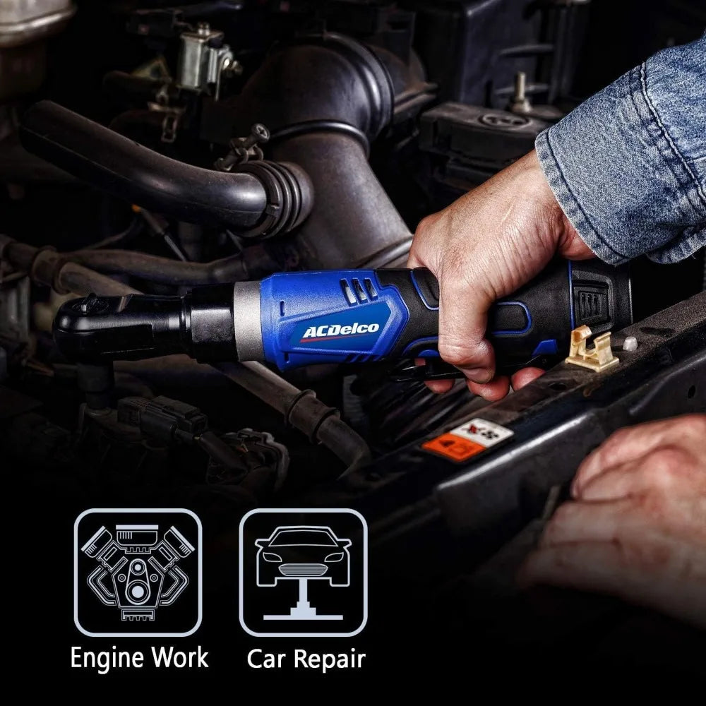 12V Cordless Three Eighths Inch Ratchet Wrench Kit With 45 Ft-Lbs Torque LED Light And Two Batteries