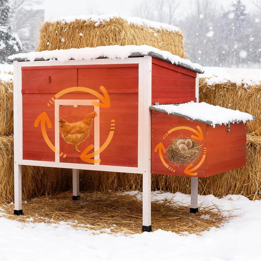 Outdoor Insulated Chicken Coop Weatherproof Wooden Hen House Small Animal Pet Hutch with Elevated Legs Asphalt Roof, Customized