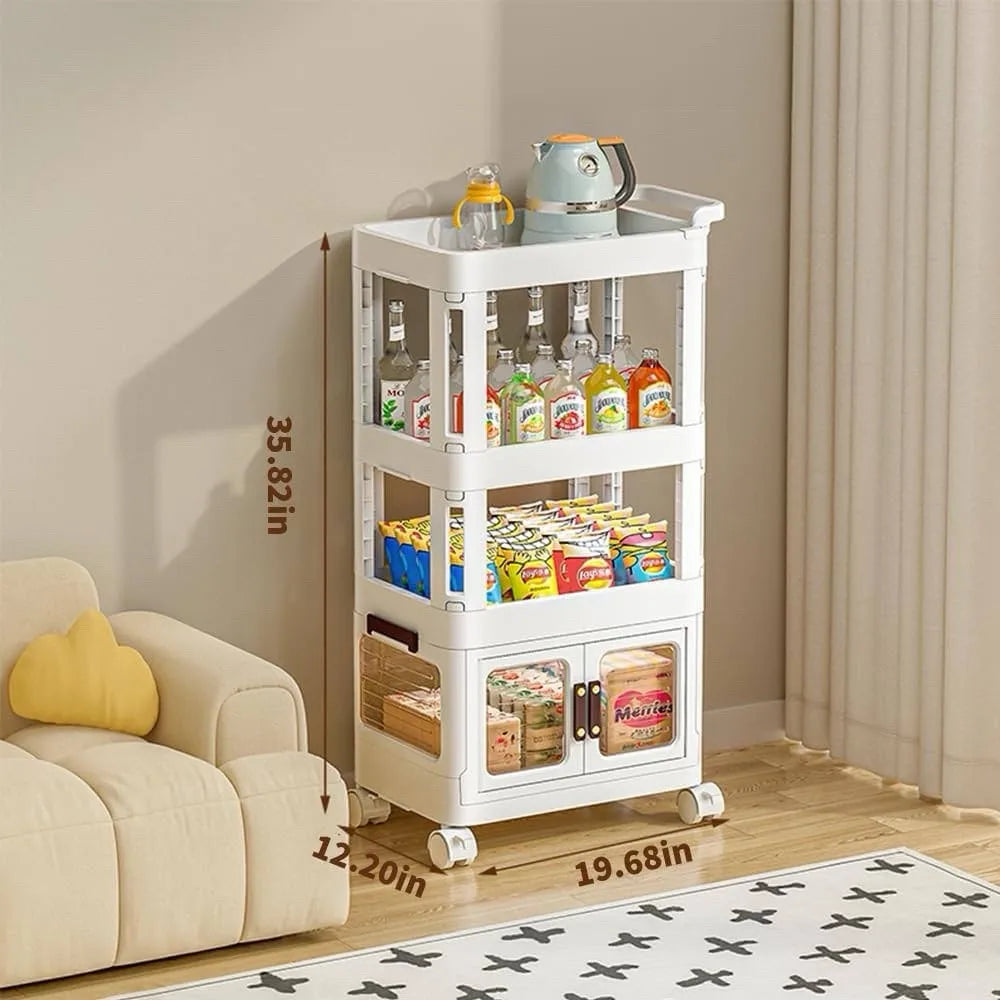 3 Tier Rolling Cart with Drawer Storage Bins and Lids Mobile Kitchen Organizer Utility Trolley for Home Office Garage Use