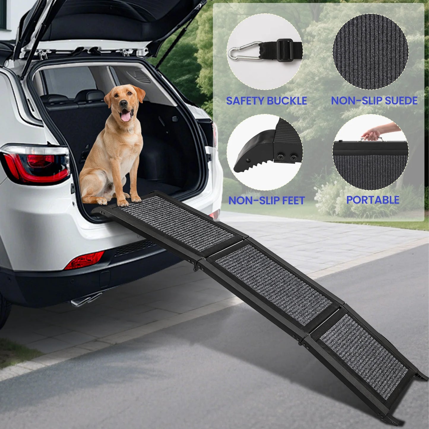 Folding Dog Ramp For Car, Pet Ramps For Large Dogs With Non-Slip Rug Surface Portable Dog Car Ramp For SUV Car & Truck, Outdoor