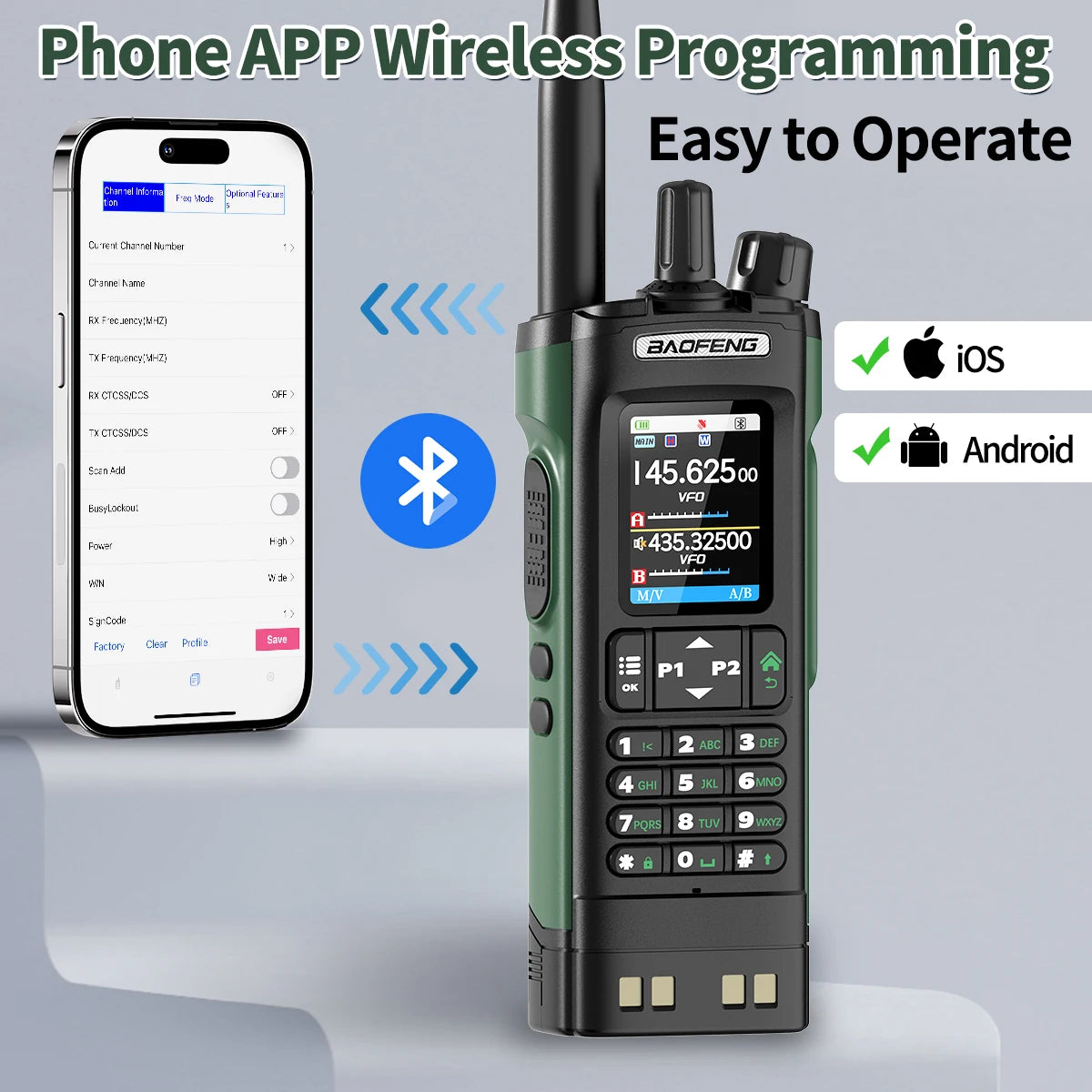 BAOFENG UV-32 10W Walkie Talkie Multi Band GPS Bluetooth Phone APP Programming Type-C NOAA for UV-5R Amateur Ham Two Way Radio