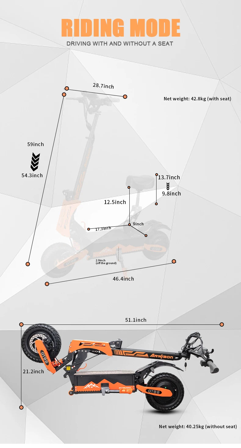 Arwibon5600W Dual Motor Electric Scooter TopSpeed46MPH 60V27Ah FoldableSeat OffRoad