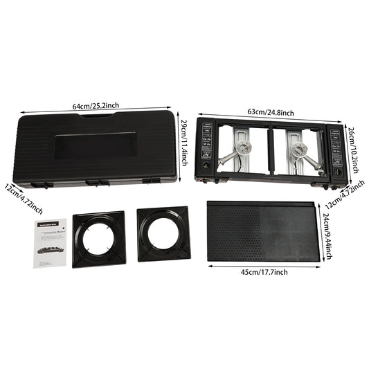 2 Burners Portable Camping Stove, 2.5KW Auto Ignition Butane/LPG Gas Stove w/Baking Tray+Carrying Case for RV Outdoor Picnic BBQ