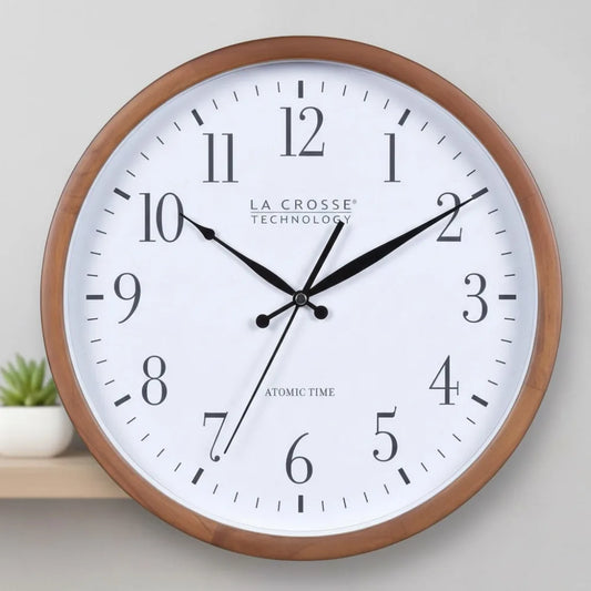 Atomic Analog Wall Clock With Auto Time Sync And Four US Time Zones For Home Office Decor