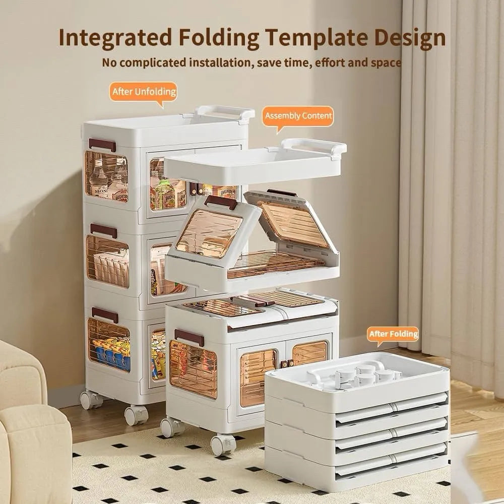 3 Tier Rolling Cart with Drawer Storage Bins and Lids Mobile Kitchen Organizer Utility Trolley for Home Office Garage Use