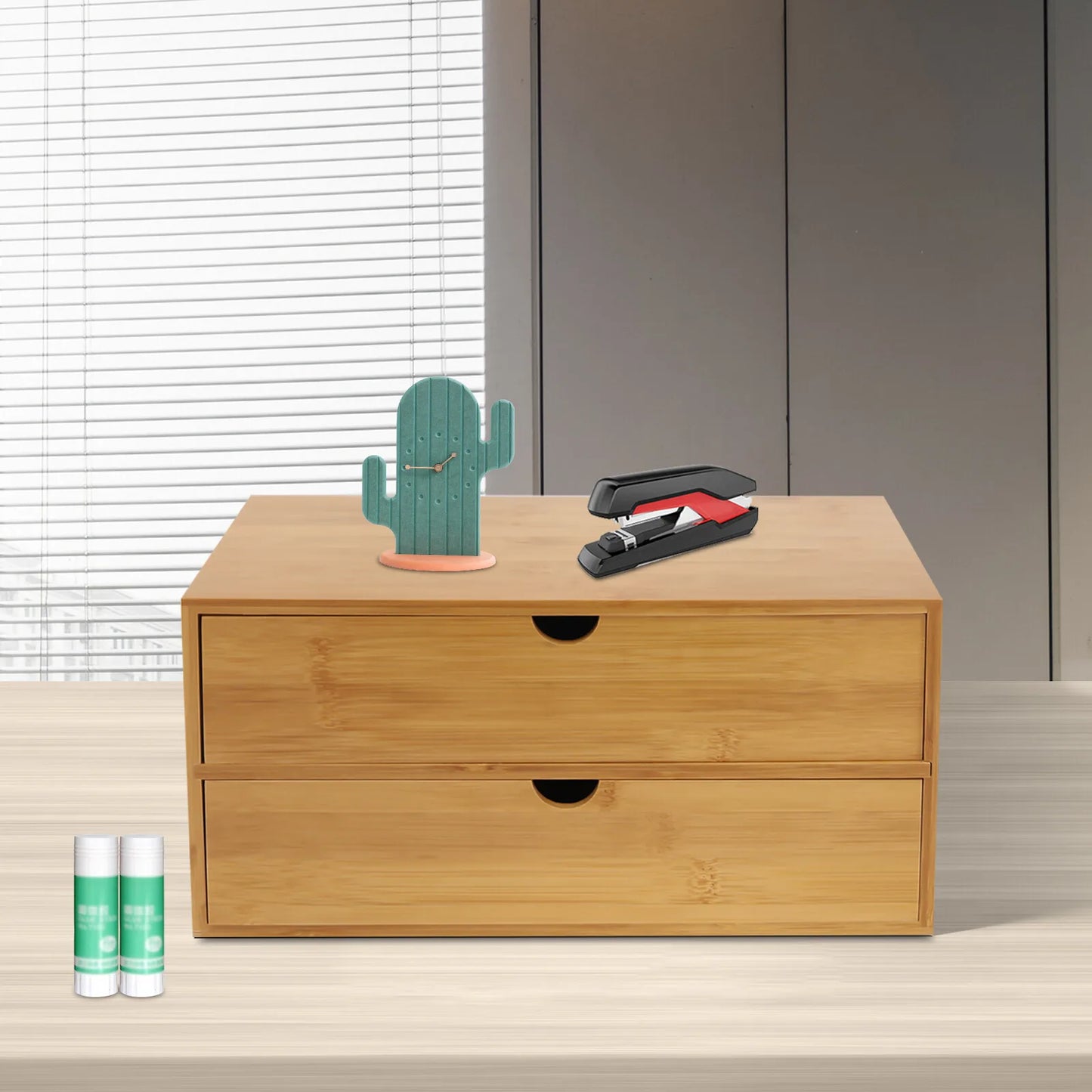 storage boxesMini Bamboo Desk Organizer with 2 Drawers Desktop Storage Box for Home Office Supplies Holder Multifunctional Space