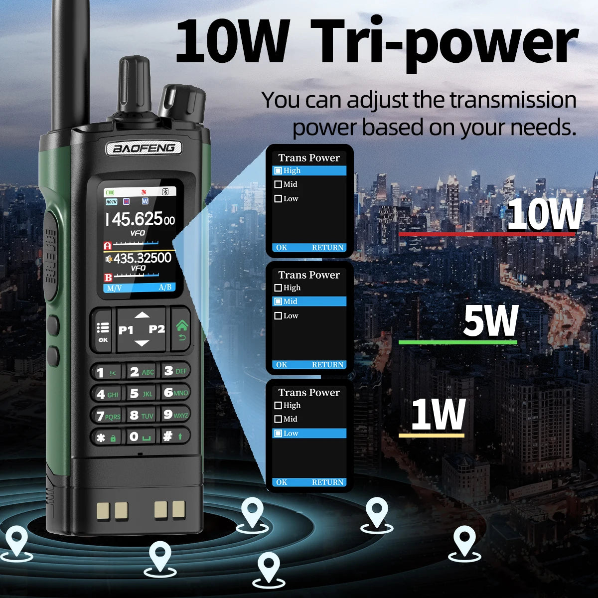 BAOFENG UV-32 10W Walkie Talkie Multi Band GPS Bluetooth Phone APP Programming Type-C NOAA for UV-5R Amateur Ham Two Way Radio
