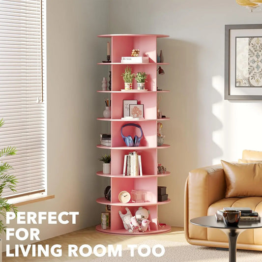 7 Tier Rotating Shoe Rack Tower,Revolving 360 Shoe Rack Storage , Shoes Closet Organization (7-Tier Pink)