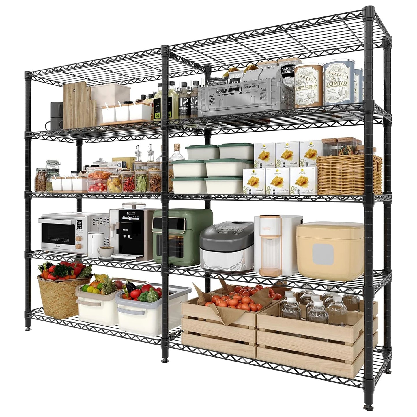 Heavy Duty Storage Shelves 4/5 Tiers Metal Shelving Unit Adjustable Organization Pantry Shelves for Kitchen Garage Commercial