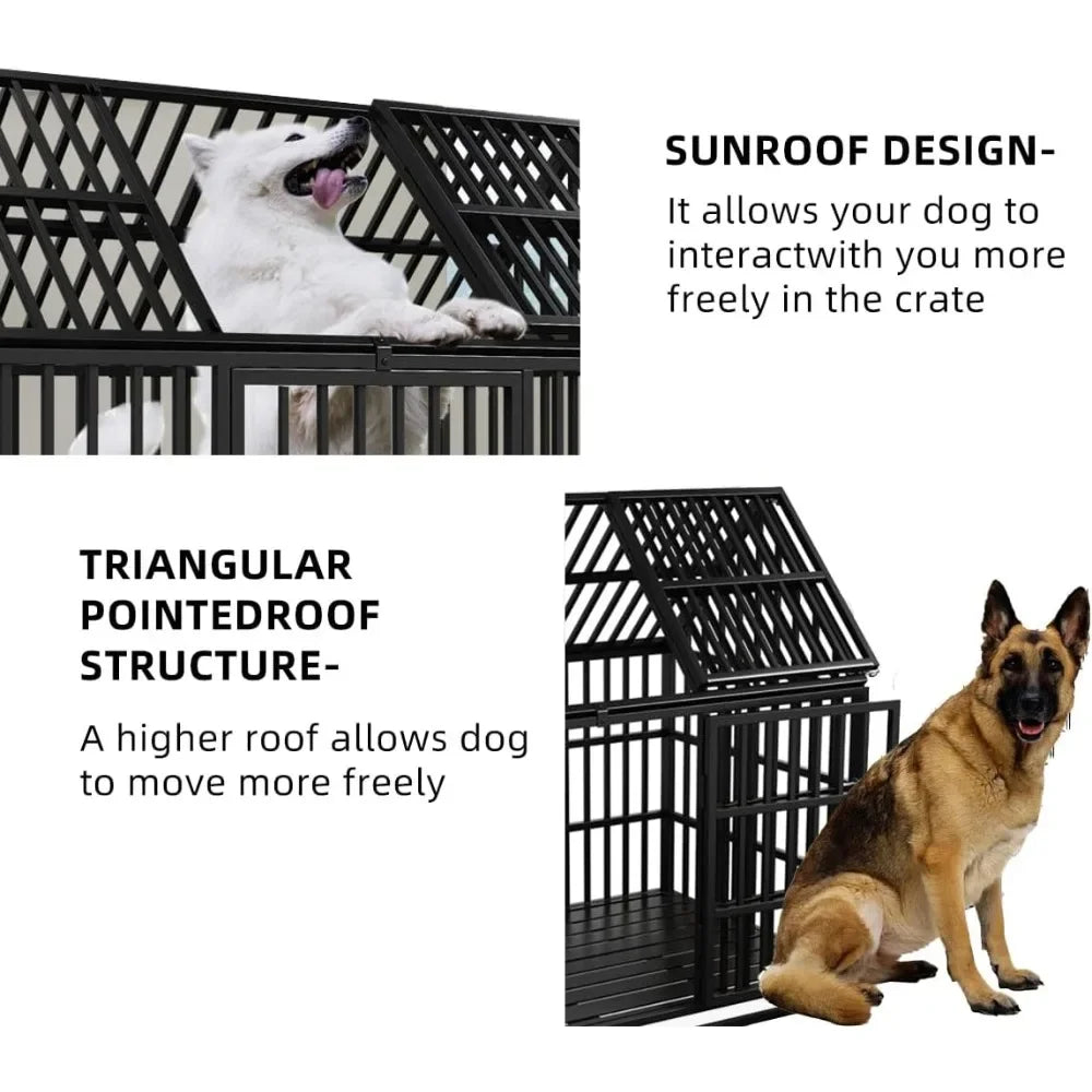 54 inch Heavy Duty Indestructible Dog Crate, Escape Proof Dog Cage Kennel with Lockable Wheels, High Anxiety Double Door