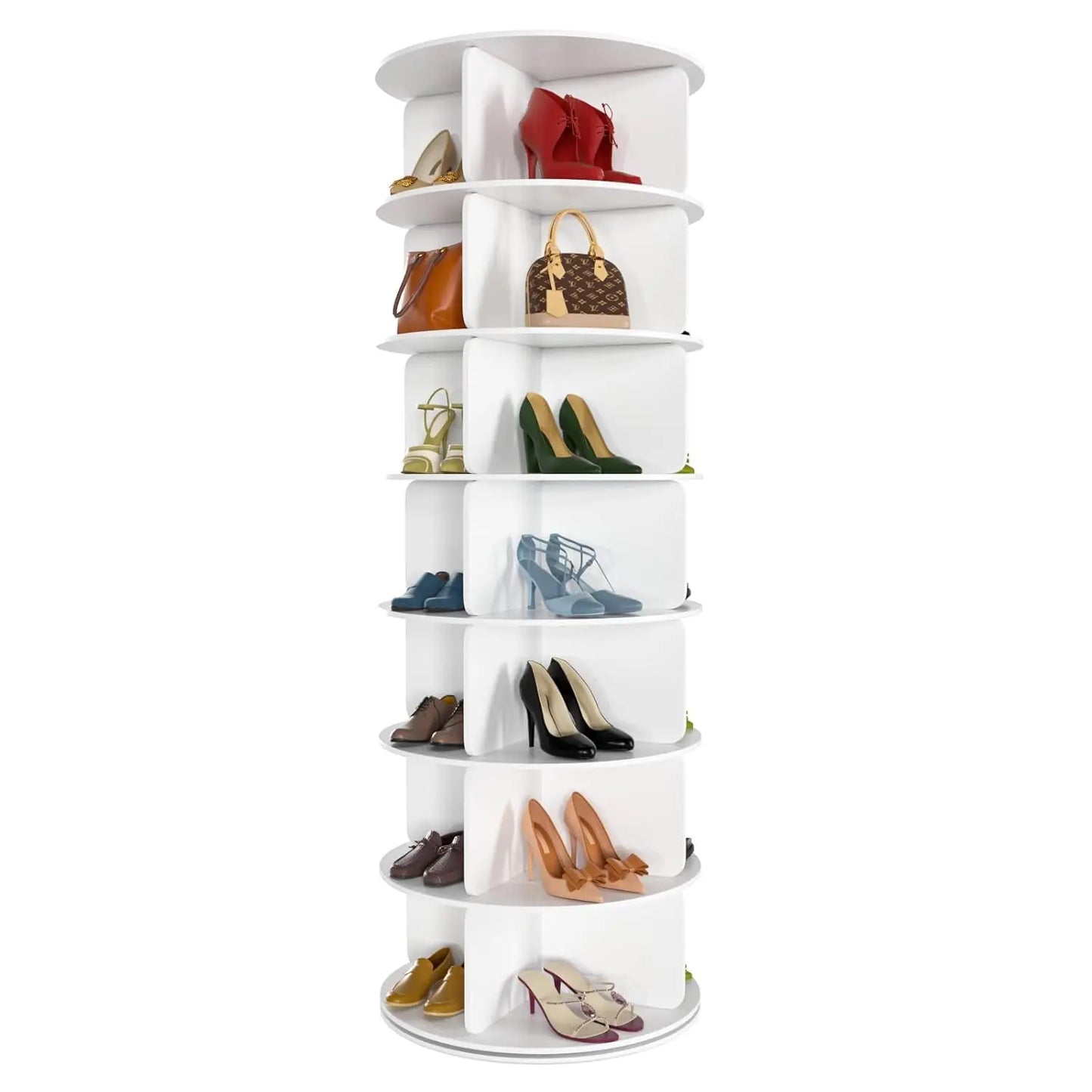 7 Tier Rotating Shoe Rack Tower, Free Standing 360° Shoe organizer Lazy Susan, Bag Display Rack Storage Round, Customized