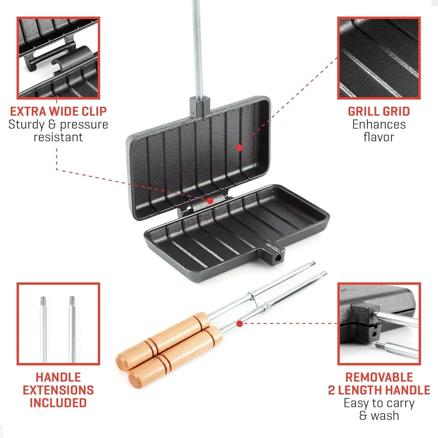 - XL Pie Irons Cast Iron Sandwich Maker - Mountain Japanese Sandwich Maker with Recipe Book - Durable Campfire Cooking
