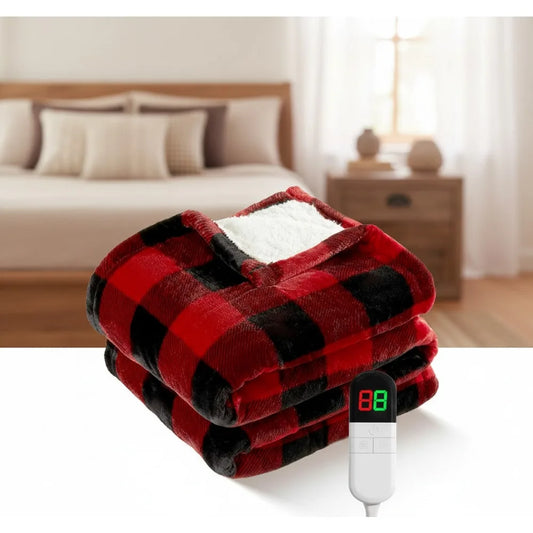 Electric Heated Christmas Throw Blanket With 8 Heat Levels Auto Off Overheat Protection Washable Red Plush