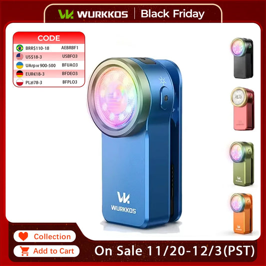 Wurkkos HD03 680LM Mini Clip Light USB C Rechargeable Pocket Flashlight Spotlight/Floodlight Portable EDC RGB Torch with Magnet
