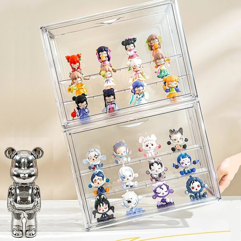 Clear Display Box Stackable Plastic Dustproof Storage Bins Figures Display Collectibles Bag Cosmetic Show Case with Interlayers