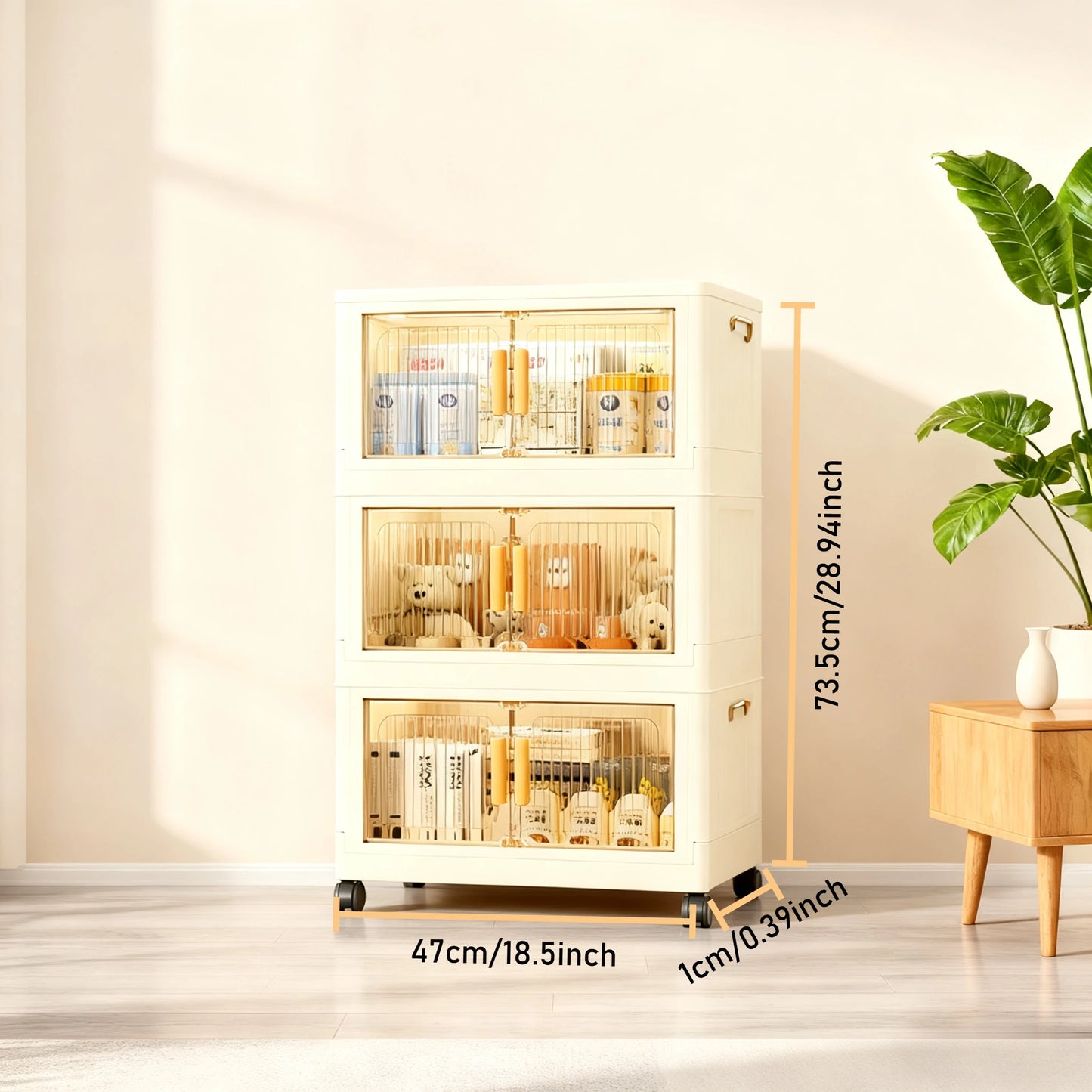 3/4/5-Tier Foldable Cabinet - Plastic Lidded Storage Box, Stackable w/Wheels, for Closet/Bedroom/Office/Kitchen, Decor & Rack