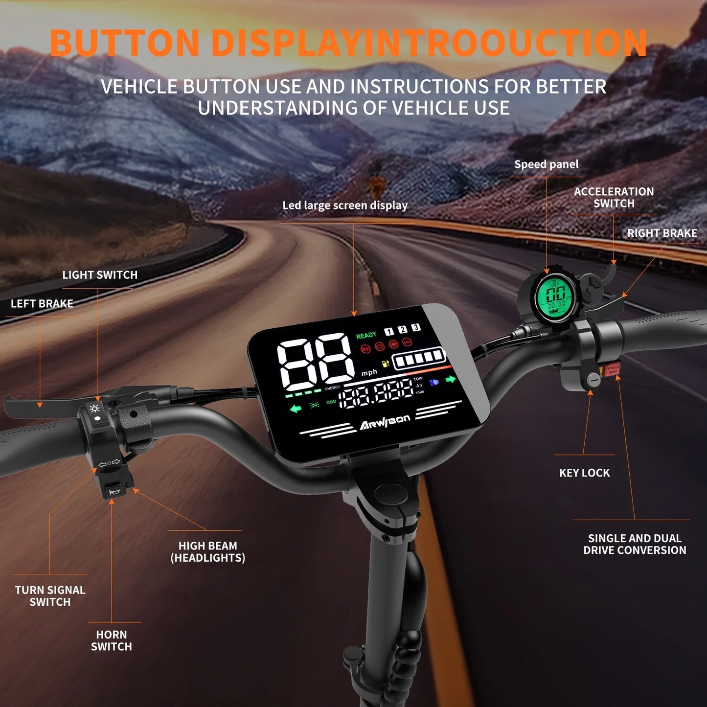 Arwibon5600W Dual Motor Electric Scooter TopSpeed46MPH 60V27Ah FoldableSeat OffRoad